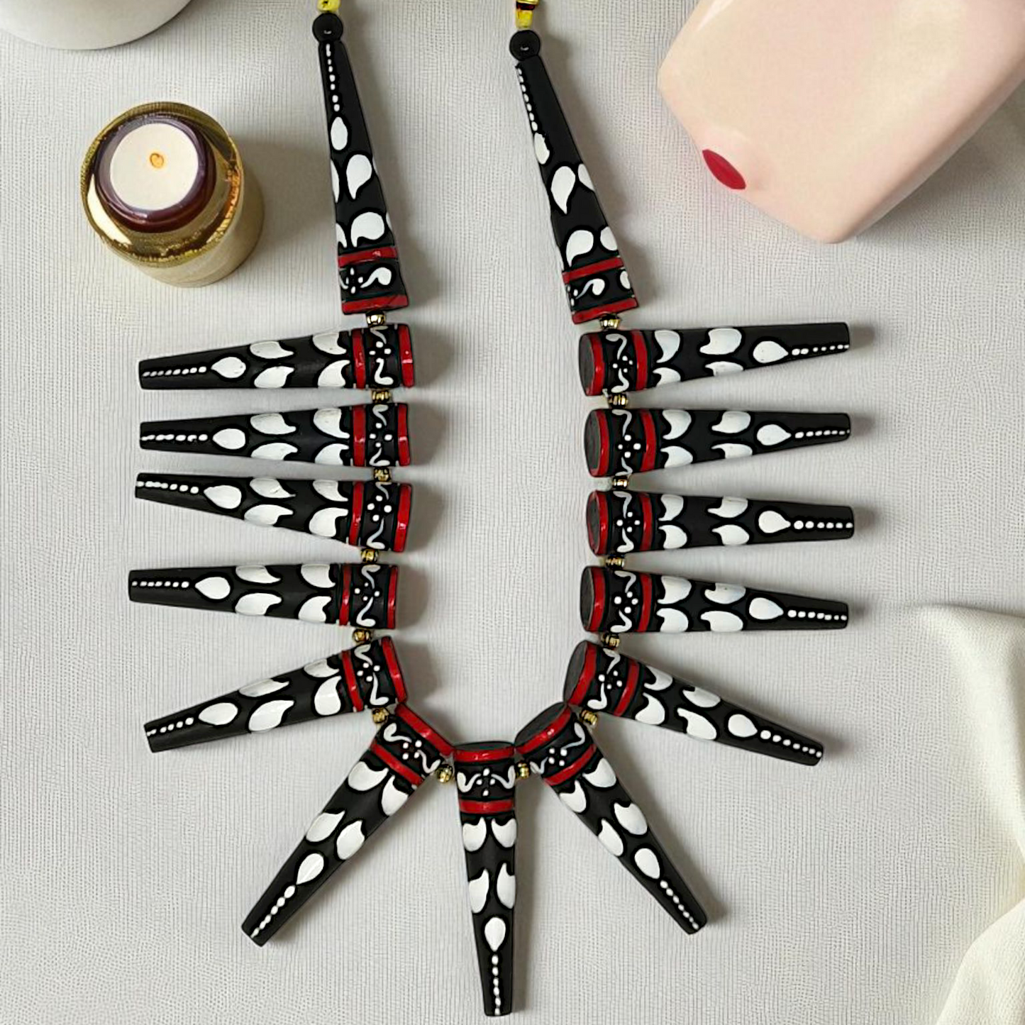 Dhaka Culture Handcrafted Terracotta Necklace Set with black white and red detailed beads by ASTRIA JEWELLERY