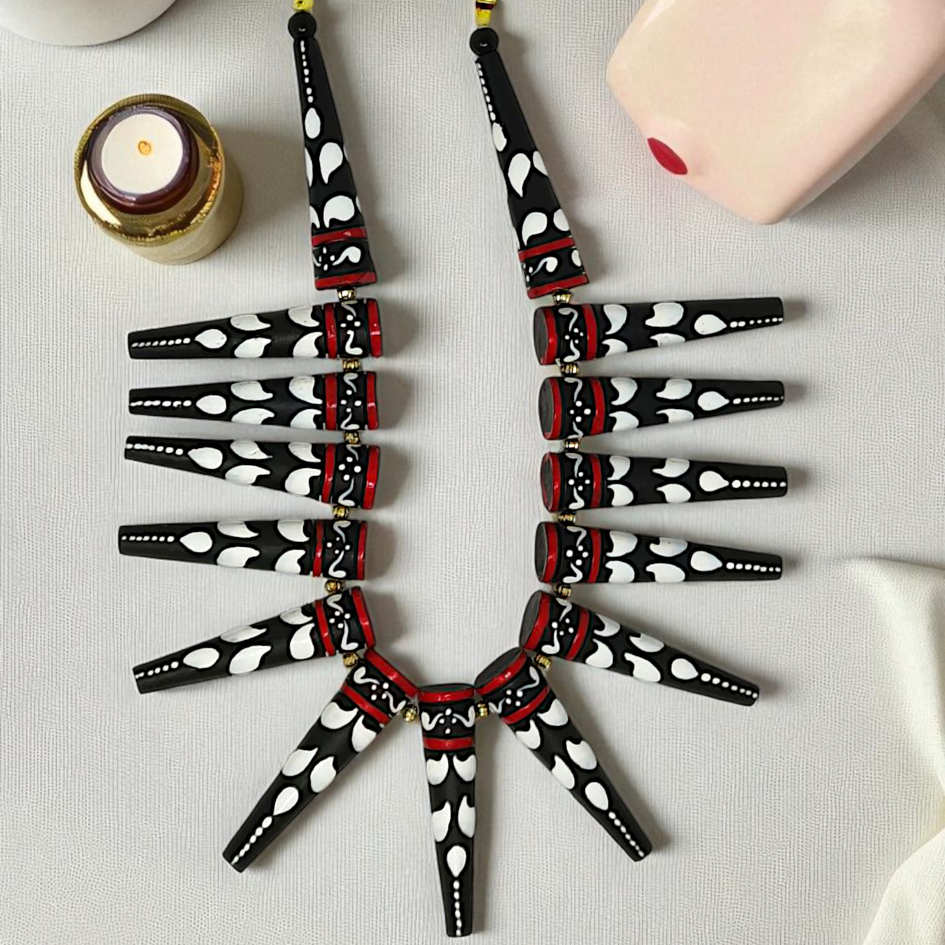 Dhaka Culture Handcrafted Terracotta Necklace Set with black white and red detailed beads by ASTRIA JEWELLERY