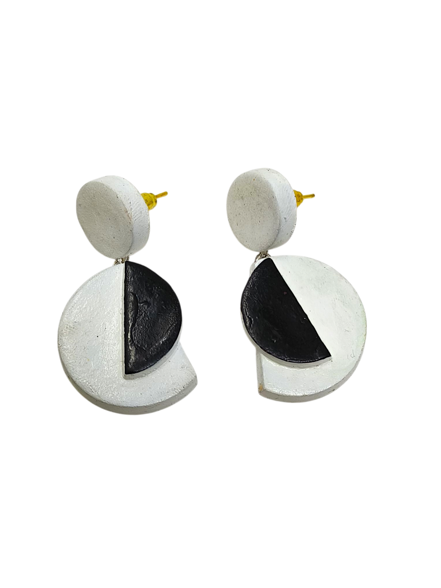 Handmade Earing White Half Circle geometric black and white lightweight earrings