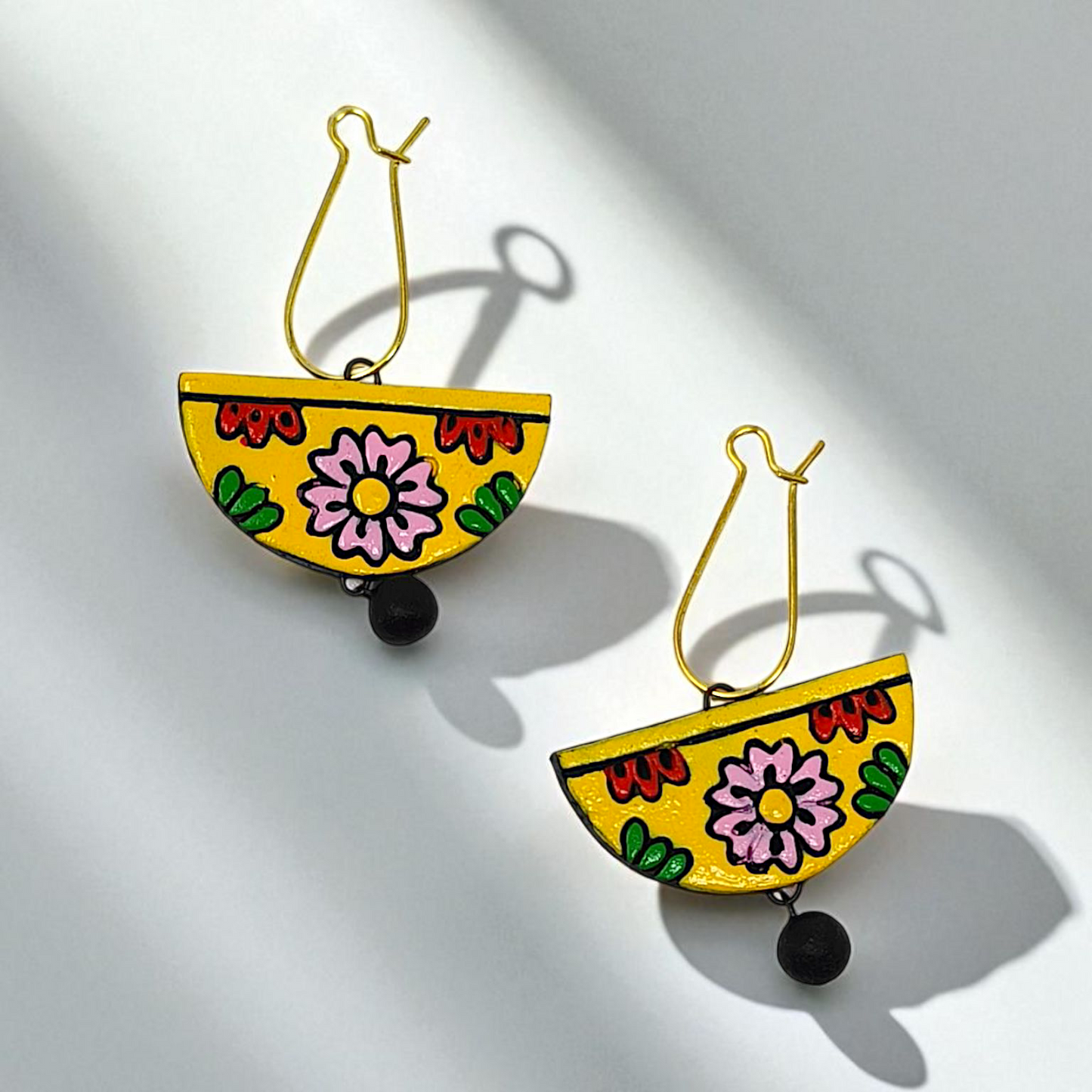 Mrritika Terracotta Geometry Jewelry Set Statement Necklace with Earring featuring yellow floral patterned earrings