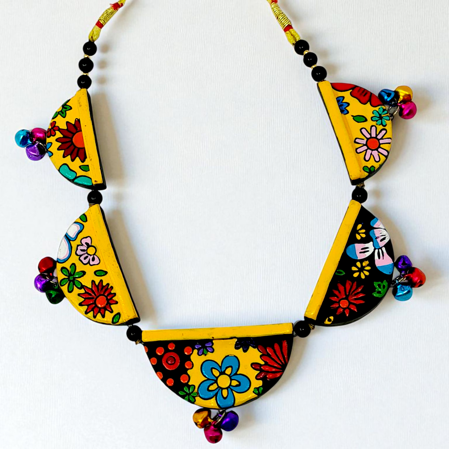 Terracotta Geometry Jewelry Set Statement Necklace with Earring featuring colorful floral patterns and decorative beads