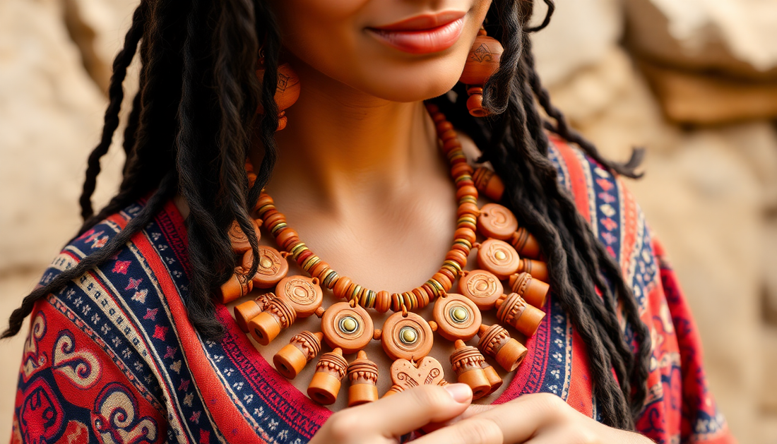 tribal women making terracotta Handmade Necklace