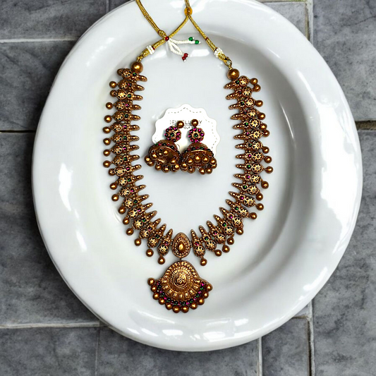 Mrritika Jewellery Handmade Temple Gold Set with Earrings