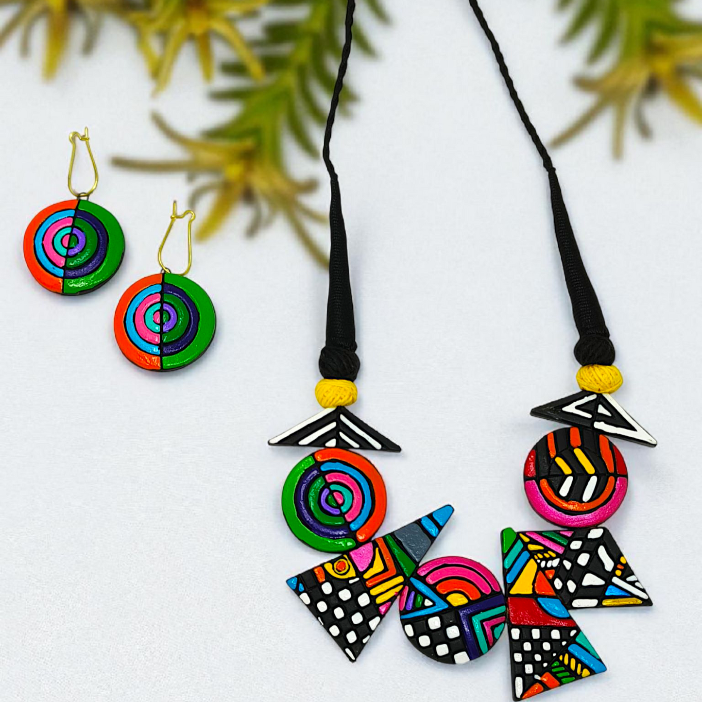 ASTRIA JEWELLERY Hand made Geometrical Terracotta Necklace Set with colorful statement necklace and matching earrings