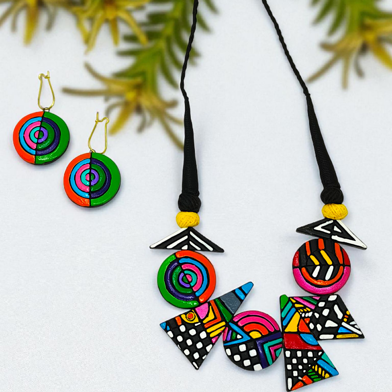 ASTRIA JEWELLERY Hand made Geometrical Terracotta Necklace Set with colorful statement necklace and matching earrings