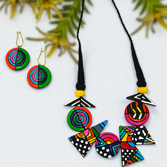 ASTRIA JEWELLERY Hand made Geometrical Terracotta Necklace Set with colorful statement necklace and matching earrings