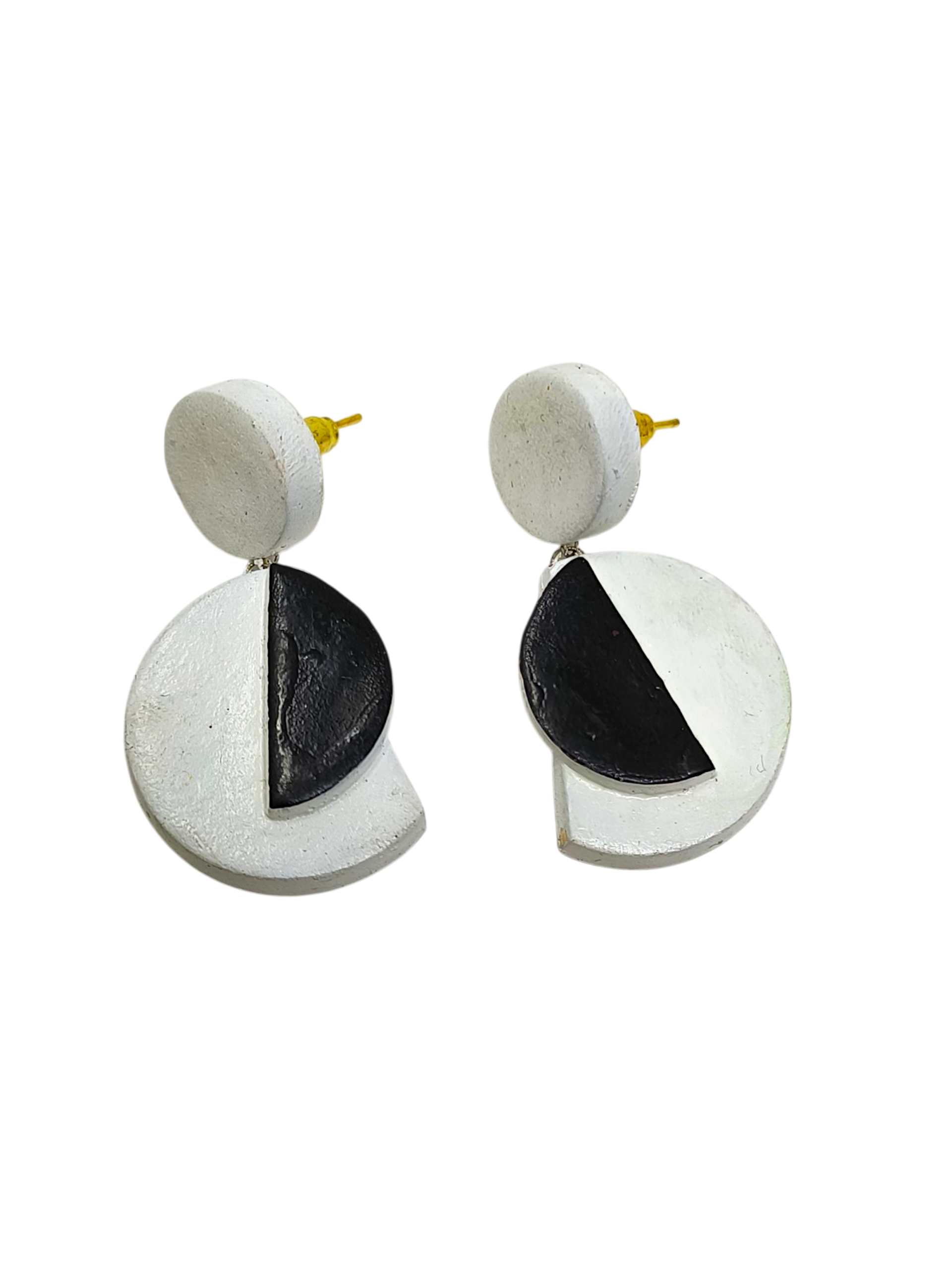 Handmade Earing White Half Circle geometric black and white lightweight earrings