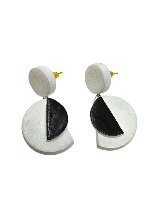 Mrritika By Astria Jewellery Hanmade Earing White Half Circle black and white geometric design