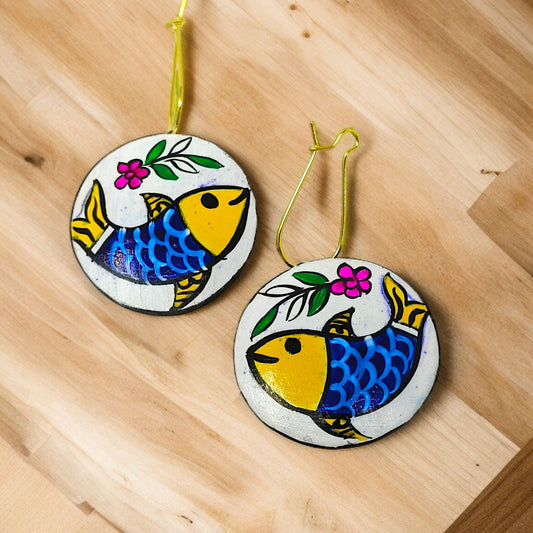 Marrtika Hand Painted Mast Machli Tie Up Necklace Set with colorful fish design on round pendants