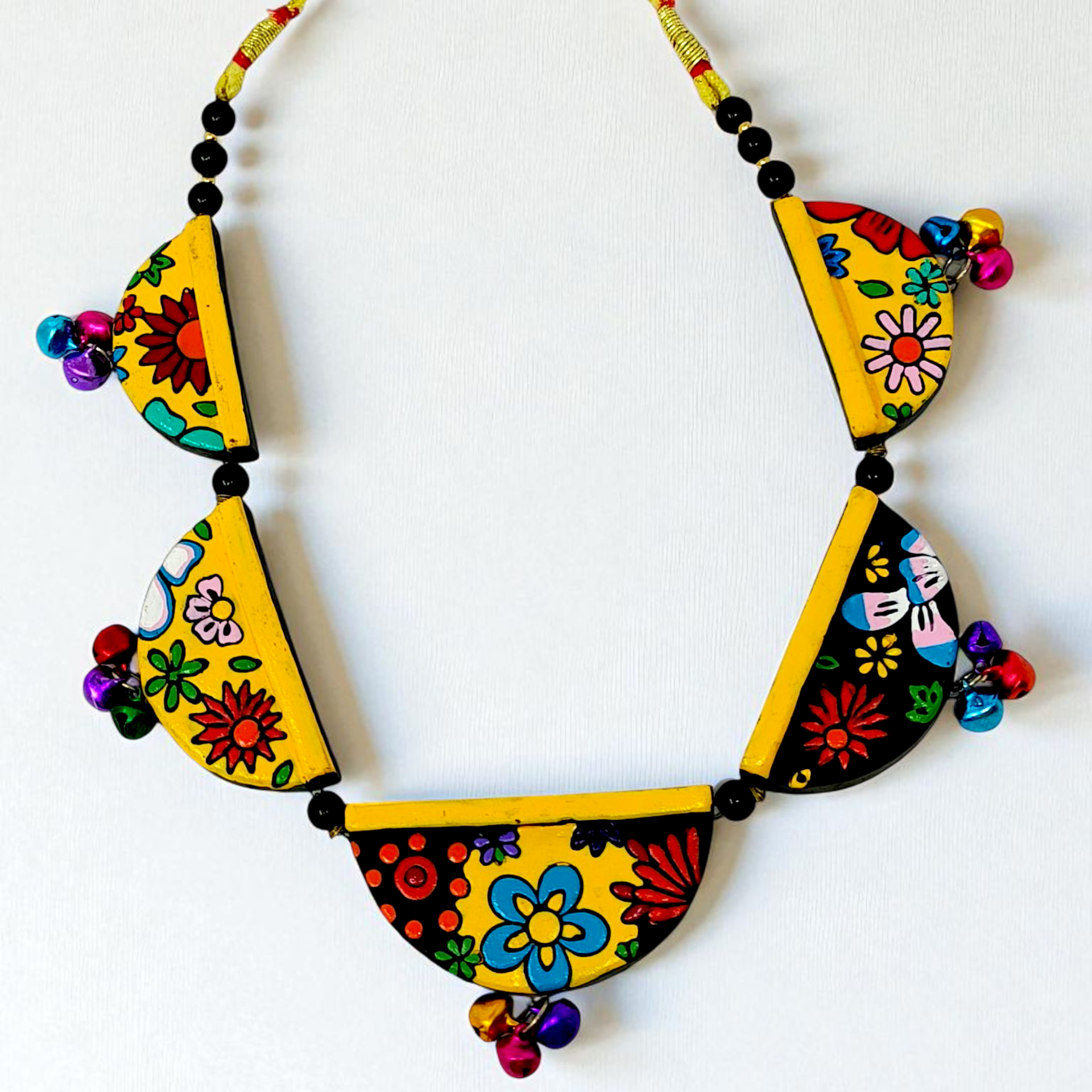 Terracotta Geometry Jewelry Set Statement Necklace with Earring featuring colorful floral patterns and decorative beads