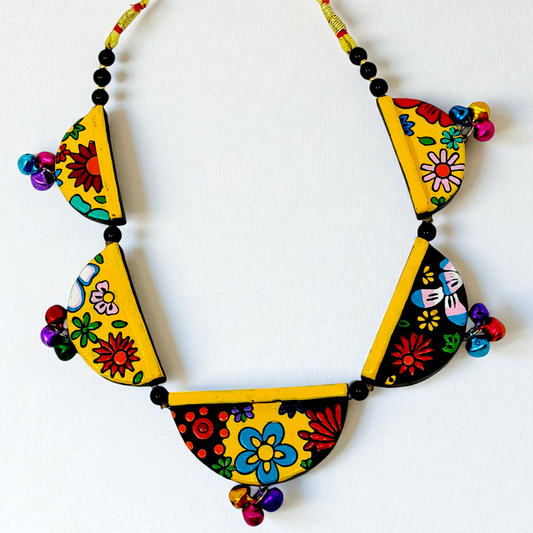 Terracotta Geometry Jewelry Set Statement Necklace with Earring featuring colorful floral patterns and decorative beads