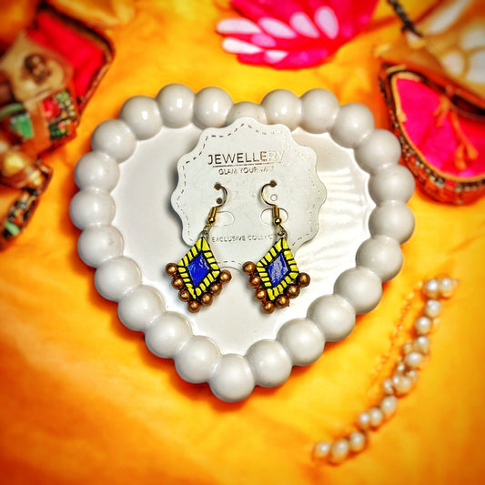 Tringle Design Terracotta Earrings Bloom at best price in blue and yellow with bead accents by Mrritika By Astria Jewellery